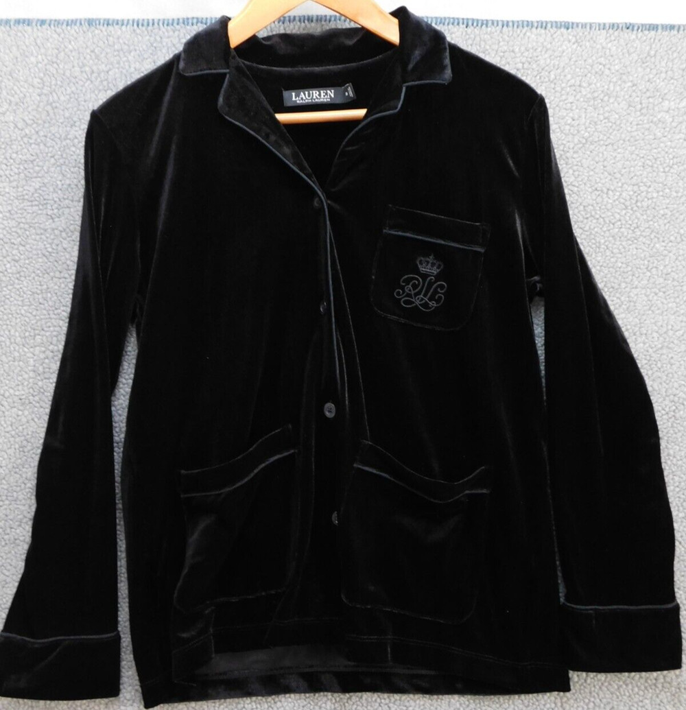Ralph Lauren Black Label Button Up Top Womens XS Velour Black Logo